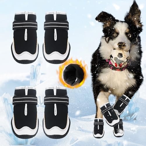 Hundeschuhe für große, kleine, mittelgroße Hunde, warm, rutschfest, schützende Hundeschuhe für den Winter, kalter Gehweg, wasserdicht, Baumwolle, Pfotenschutz für Schnee, Regen, Outdoor (schwarz, #6 Hundeschuhe für große, kleine, mittelgroße Hunde, warm, rutschfest, schützende Hundeschuhe für den Winter, kalter Gehweg, wasserdicht, Baumwolle, Pfotenschutz für Schnee, Regen, Outdoor (schwarz, #6 von SUPERPAWS