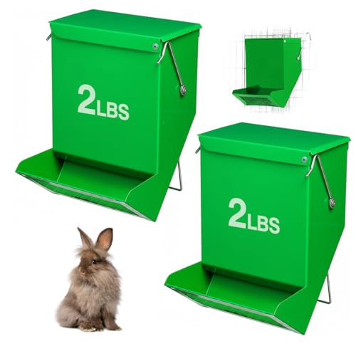 Kaninchen-Futterspender für Meerschweinchen-Futterspender für Käfige, großes Fassungsvermögen, 0,9 kg, mit Deckel und zum Aufhängen, Kleintierfutterspender für Bauernhof, Garten, Grün, 11,9 cm, 2 von SUPERPAWS