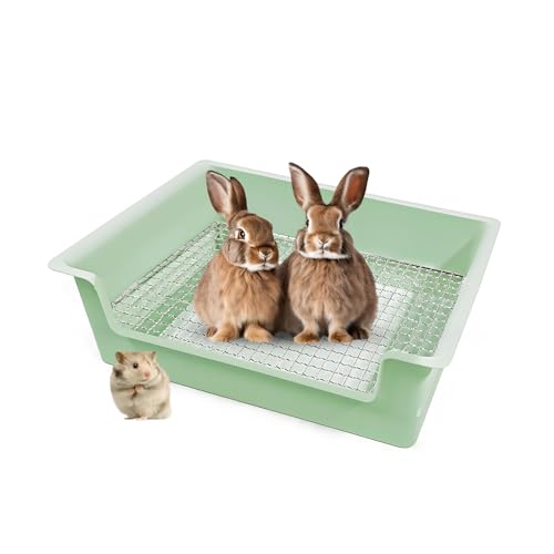 Kaninchen-Heu-Futterstation mit Kunststoff-Klo und Acryl-Heuraufe, Heu-Futterspender für Kaninchen, Meerschweinchen, Chinchilla, Häschen und andere Kleintiere (Grün, Kaninchentoilette) von SUPERPAWS