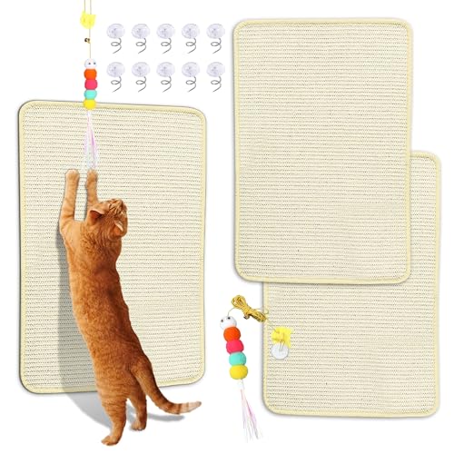 Katzenkratzmatte aus Sisal, 2 Packungen natürlicher Sisalstoff, 59,9 x 40,1 cm, Katzenkratzmatte mit niedlichem Spielspielzeug und Spiralnägeln, Katzenkratzer für Stoff, Sofa, Stuhl (2 Stück, weiß) Katzenkratzmatte aus Sisal, 2 Packungen natürlicher Sisalstoff, 59,9 x 40,1 cm, Katzenkratzmatte mit niedlichem Spielspielzeug und Spiralnägeln, Katzenkratzer für Stoff, Sofa, Stuhl (2 Stück, weiß) von SUPERPAWS