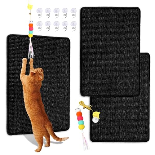 Katzenkratzmatte aus Sisal, 2 Packungen natürlicher Sisalstoff, 59,9 x 40,1 cm, Katzenkratzmatte mit niedlichem Spielspielzeug und Spiralnägeln, Katzenkratzer für Stoff, Sofa, Stuhl (2 Stück, schwarz) Katzenkratzmatte aus Sisal, 2 Packungen natürlicher Sisalstoff, 59,9 x 40,1 cm, Katzenkratzmatte mit niedlichem Spielspielzeug und Spiralnägeln, Katzenkratzer für Stoff, Sofa, Stuhl (2 Stück, schwarz) von SUPERPAWS