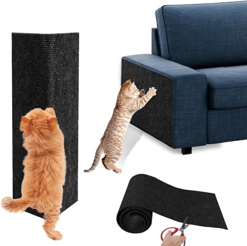 Kratzbaum, zuschneidbar, 299,7 x 40,1 cm, Teppichabdeckung, Kratzmatte, selbstklebende Kratzbaum-Regale, Ersatzteile, Matte mit 5 m Kabelbinder, Couch-Möbelschutz für Indoor-Katzen (Schwarz - 0) von SUPERPAWS