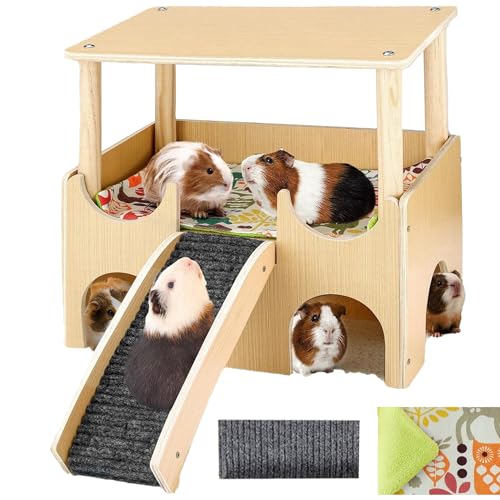 Meerschweinchen Schloss Versteck Holz Kleintierhaus mit Treppe Habitat Hütte für Hamster Chinchillas Häschen (Groß 2 Etagen) von SUPERPAWS