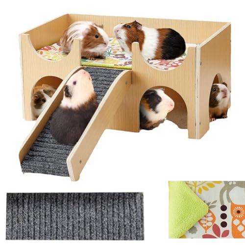 Meerschweinchen Schloss Versteck Holz Kleintierhaus mit Treppe Habitat Hütte für Hamster Chinchillas Häschen (Klein) von SUPERPAWS