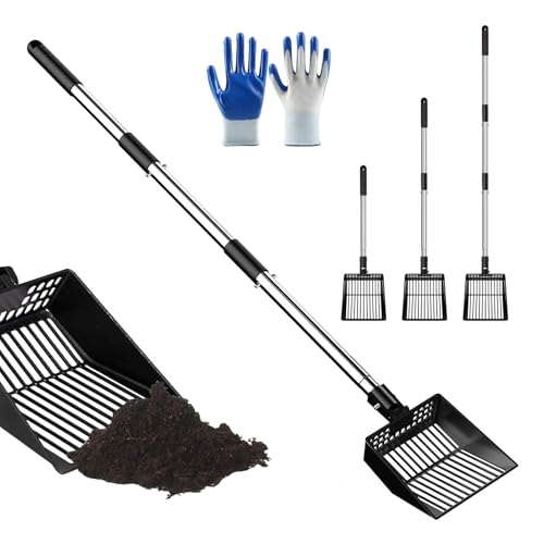 Robuste Metall-Huhnkotschaufel, 2 Stile, Porensiebschaufel, Huhnzubehör, Reinigungswerkzeuge, verstellbar bis 105,4 cm langer Griff, Kotschaufel für Geflügelstreu, Zubehör von SUPERPAWS