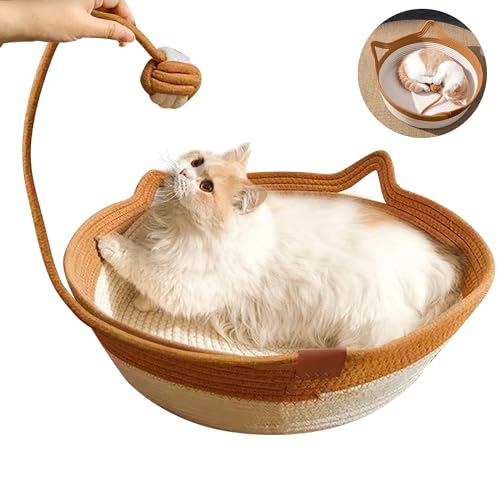 SUPERPAWS Handgewebtes Katzenbett, Korb, Nest rund mit Spielzeugschwanz, natürliche Baumwoll-Leinen, Katzenkratzkissen, Haustier-Schlafbett, Haus, Kratzmatte, Pad für Welpen, kleine Hunde SUPERPAWS Handgewebtes Katzenbett, Korb, Nest rund mit Spielzeugschwanz, natürliche Baumwoll-Leinen, Katzenkratzkissen, Haustier-Schlafbett, Haus, Kratzmatte, Pad für Welpen, kleine Hunde von SUPERPAWS