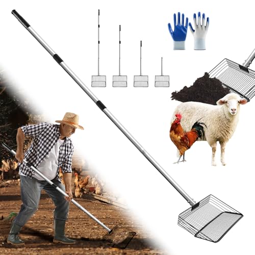 SUPERPAWS Hühnerkotschaufel mit Handschuhen, 25,4 cm, 2-in-1-Poren-Design, 4 Abschnitte erweitert mit 55,9–157,5 cm verstellbarem Stahlgriff, Hühnerstall, Reinigungswerkzeuge für Geflügelstreu SUPERPAWS Hühnerkotschaufel mit Handschuhen, 25,4 cm, 2-in-1-Poren-Design, 4 Abschnitte erweitert mit 55,9–157,5 cm verstellbarem Stahlgriff, Hühnerstall, Reinigungswerkzeuge für Geflügelstreu von SUPERPAWS