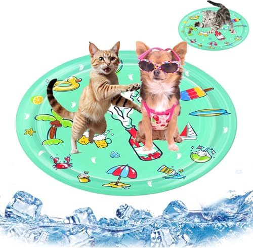 SUPERPAWS Katzen Spielmatte Wasser Dicke sensorische Wasserspielmatte für Katzen & Hunde - Kühlmatte für den Sommer gegen Langeweile (Runde Matte 'Sommerboot' (100cm/39 Zoll)) von SUPERPAWS
