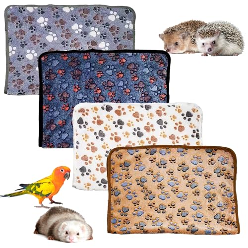 SUPERPAWS Meerschweinchen-Fleece-Decken, 40,6 x 61 cm, wasserdicht und waschbar, für Kleintierkäfige, Schlafmatte, Bettunterlage für Hamster, Chinchilla, Kaninchen, Igel, 4 Stück, Stil A, 40,6 x 61 cm von SUPERPAWS
