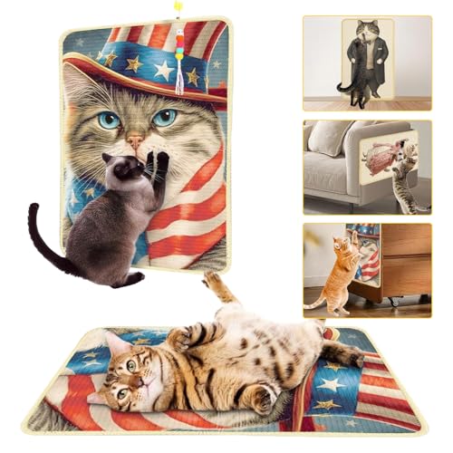 Sisal-Kratzmatte, dekorativ, 55,9 x 33 cm, Kratzmatte mit Klettverschluss und Spielzeug, verschleißfeste Kratzmatte für Boden, Teppich, Couch, Möbel (Flaggenkatze) von SUPERPAWS