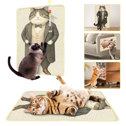 Sisal-Kratzmatte, dekorativ, 55,9 x 33 cm, Kratzmatte mit Klettverschluss und Spielzeug, verschleißfeste Kratzmatte für Boden, Teppich, Couch, Möbel (geeignet für Katzen) von SUPERPAWS