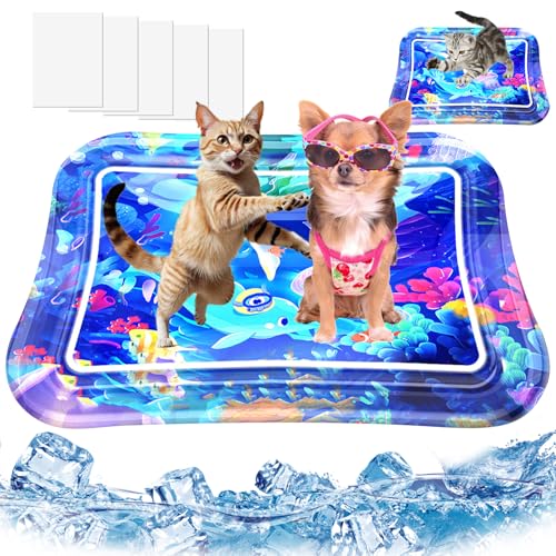 Verdickte sensorische Wasserspielmatte für Katzen und Hunde, Wasser-Sommerkatzen-Kühlmatte für gelangweilte Haustiere, Katzenspielzeug, sensorische Spielmatte für Indoor-Katzen, zum Spielen und Verdickte sensorische Wasserspielmatte für Katzen und Hunde, Wasser-Sommerkatzen-Kühlmatte für gelangweilte Haustiere, Katzenspielzeug, sensorische Spielmatte für Indoor-Katzen, zum Spielen und von SUPERPAWS