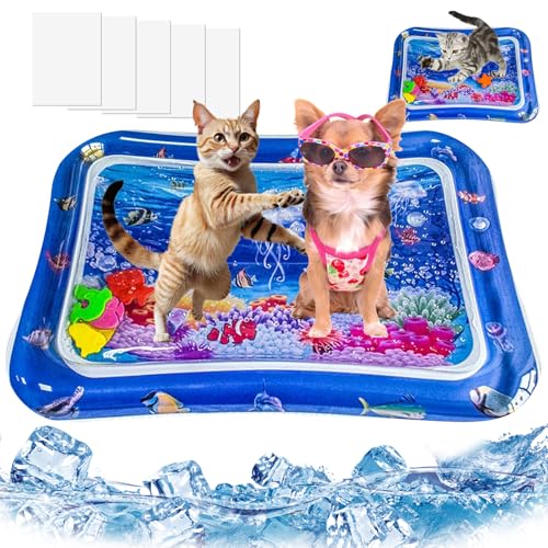 Verdickte sensorische Wasserspielmatte für Katzen und Hunde, Wasser-Sommerkatzen-Kühlmatte für gelangweilte Haustiere, Katzenspielzeug, sensorische Spielmatte für Indoor-Katzen, zum Spielen und von SUPERPAWS
