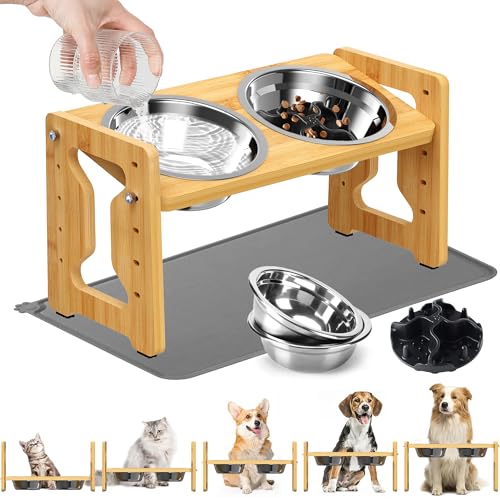 Verstellbare erhöhte Hundenäpfe Erhöhter Hundenapf Rutschfester Hundefutterspender Natürlicher Bambusständer mit 2 Edelstahl-Hundenäpfen & 1 Slow Feeder Hundenäpfe & 1 Silikonmatte Verstellbare erhöhte Hundenäpfe Erhöhter Hundenapf Rutschfester Hundefutterspender Natürlicher Bambusständer mit 2 Edelstahl-Hundenäpfen & 1 Slow Feeder Hundenäpfe & 1 Silikonmatte von SUPERPAWS