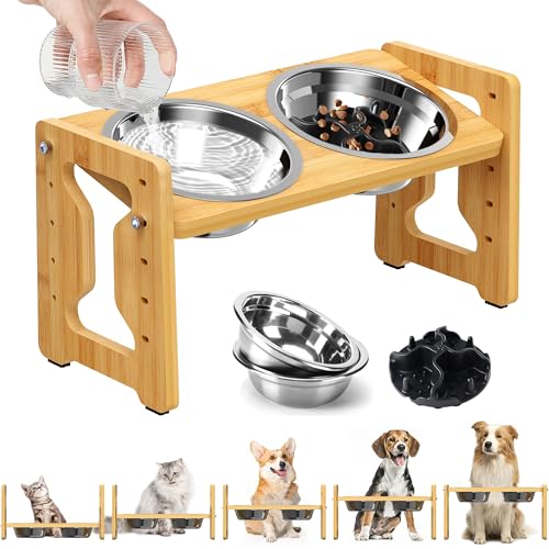 Verstellbare erhöhte Hundenäpfe Erhöhter Hundenapf Rutschfester Hundefutterspender Natürlicher Bambusständer mit 2 Edelstahl-Hundenäpfen & 1 Slow Feeder Hundenäpfe Verstellbare erhöhte Hundenäpfe Erhöhter Hundenapf Rutschfester Hundefutterspender Natürlicher Bambusständer mit 2 Edelstahl-Hundenäpfen & 1 Slow Feeder Hundenäpfe von SUPERPAWS