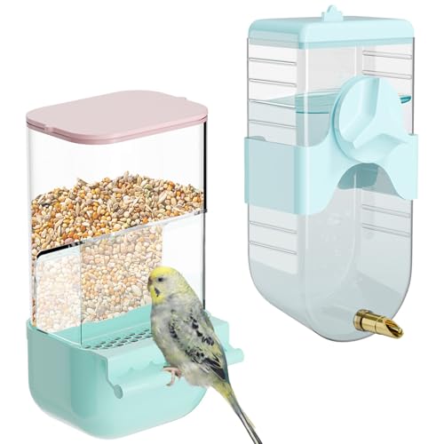 Vogelfutterspender Wasserspender Set, Automatischer Käfig-Futterspender mit Sitzstange für Sittich, Kanarienvögel, Nymphensittiche, Finken, Wellensittiche (Blau) von SUPERPAWS