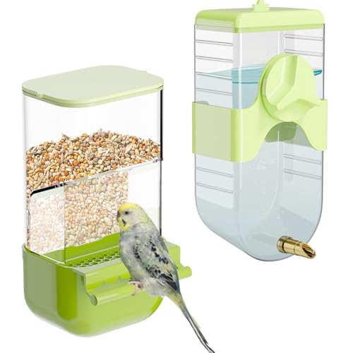 Vogelfutterspender Wasserspender Set, Automatischer Käfig-Futterspender mit Sitzstange für Sittich, Kanarienvögel, Nymphensittiche, Finken, Wellensittiche (Grün) von SUPERPAWS