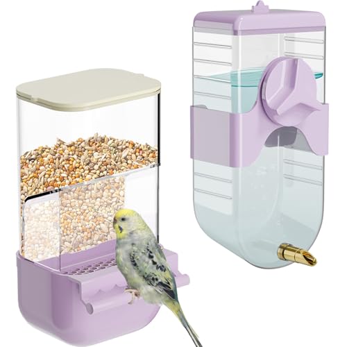 Vogelfutterspender Wasserspender Set, Automatischer Käfig-Futterspender mit Sitzstange für Sittich, Kanarienvögel, Nymphensittiche, Finken, Wellensittiche (Lila) von SUPERPAWS