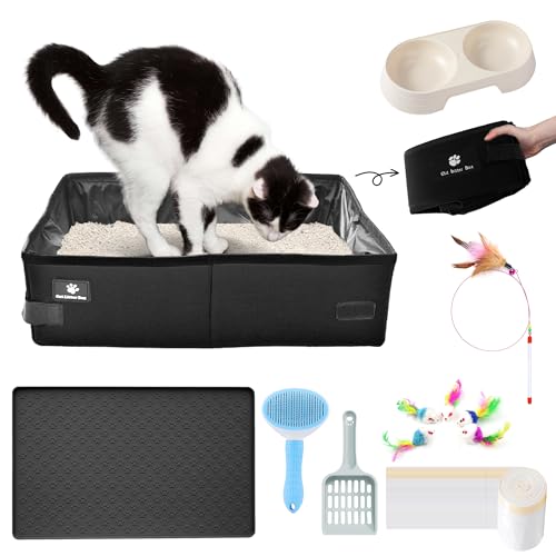 Zusammenklappbare, tragbare Katzentoilette für Katzen, Reisen, Hotelaufenthalte und Roadtrip, Katzentoilette mit Futtergestell, Federspielzeug, Katzenfuttermatte Zusammenklappbare, tragbare Katzentoilette für Katzen, Reisen, Hotelaufenthalte und Roadtrip, Katzentoilette mit Futtergestell, Federspielzeug, Katzenfuttermatte von SUPERPAWS