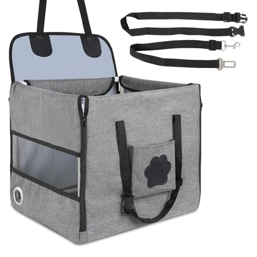 Hunde Autositz Auto Hundesitz 44x40x40cm – Verstärkter Hundeautositz mit Sicherheitsgurt & Netzfenster – Faltbarer Hundekorb Auto Rückbank für kleine & mittlere Hunde, wasserdicht & bequem von SUPERWSLING