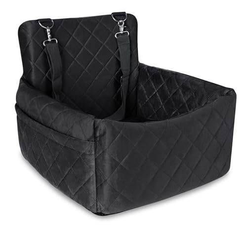 Hunde Autositz für kleine & mittlere Hunde 45x40x34 cm – waschbarem Komfortabler Autositz Hund mit Aufbewahrungstaschen & Sicherheitsgurt – Hundekorb Auto für Rückbank & Vordersitz(Schwarz) von SUPERWSLING