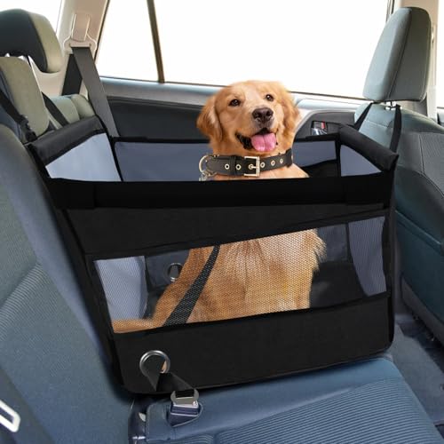 Sicherer Autositz für Hunde, bequemer Hundeautositz, Schutz für Hunde mit belüftetem Fenster, verstellbarer Gurt, kompatibel mit allen Fahrzeugen (49 x 49 x 38 cm) von SUPERWSLING