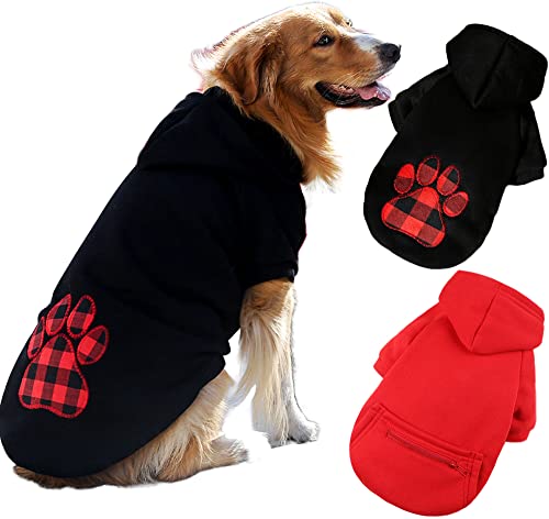 SUPJADE Hundepullover für große Hunde, 2 Stück, Kostüme, Outfits, Kleidung, für den Winter, warmer Mantel, Urlaub, Weihnachten, Haustiere, Größe L, Schwarz + Rot von SUPJADE