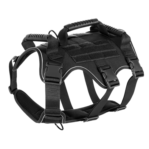 SUPRBIRD Hundegeschirr, Reflektierend, Mesh-Polsterung, 3 Griff, Ausbruchsicher, Einstellbar, Schwarz, L von SUPRBIRD