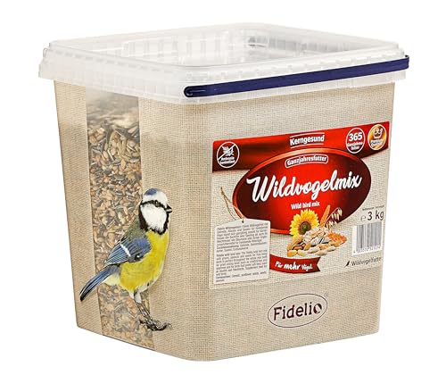 Fidelio Wildvogelfutter, Wildvogelmix, ganzjähriges Wildvogelfutter proteinreich / energiereich, hochwertiges Vogelfutter für Wildvögel, im Eimer, 3 kg von Fidelio