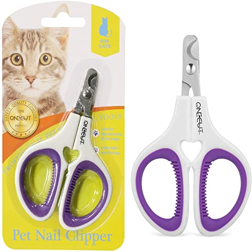 OneCut Krallenschere Katzen, Krallenschere für Hunde & Kaninchen mit Rutschfesten Griffen, Nagelknipser für Haustiere, Klauen Nagelknipser zum Trimmen am Katzen, Welpen, Kätzchen (Lila) von OneCut