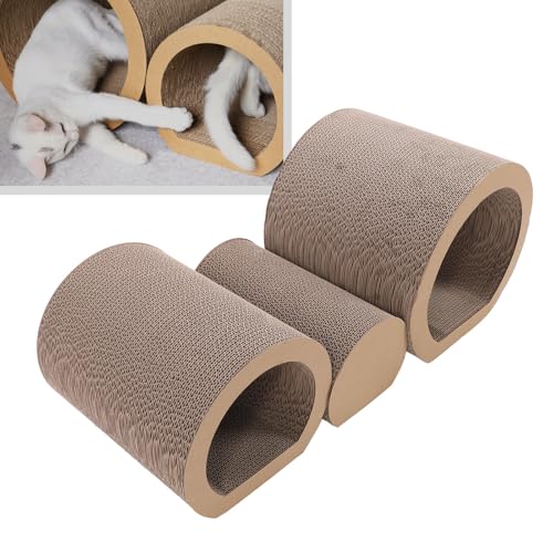 3 in 1 Katzenkratzer, Katzenkratzlounge aus Pappe, Wellpappe Multifunktionaler Katzenkratztunnel Kratzunterlage für Katzenspielübungen von SUPYINI