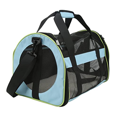 Faltbare Haustier-Reisetasche mit Verstellbarem Schulter Gurt, Mesh-Design, Eisen Halterung, 600D Nylon Cat Dog Carrier Bag, Geeignet für Katzen und Hunde (Hellblau) von SUPYINI