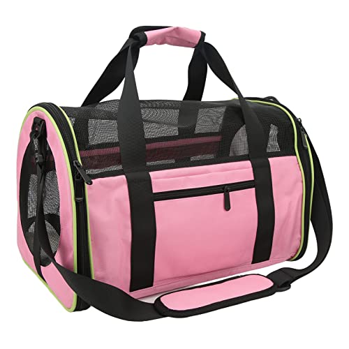 Faltbare Haustier-Reisetasche mit Verstellbarem Schulter Gurt, Mesh-Design, Eisen Halterung, 600D Nylon Cat Dog Carrier Bag, Geeignet für Katzen und Hunde (Hellrosa) von SUPYINI