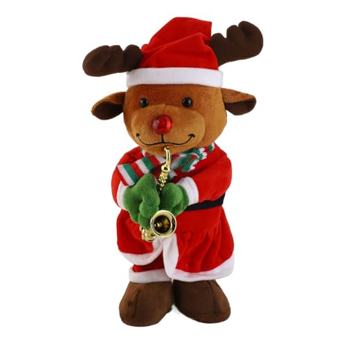 SUPYINI Elektrische Musik Weihnachtsspielzeugpuppe Dancing Singt Plüschspielzeug mit 8 Songs Leuchtend Schwung für Erwachsene Home Decor (Weihnachtskammel Elch) von SUPYINI