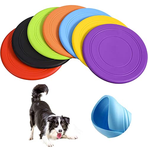 SUQ 7Pcs Hundefrisbee, 17.8cm Robustes Hundefrisbee aus Naturkautschuk, Frisbee aus Kautschuk Intelligenzspielzeug, Langlebiges Training Hundespielzeug, Hunde Scheibe von SUQ