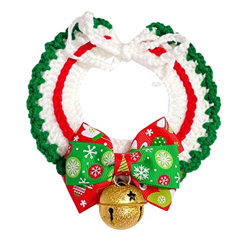 Haustier-Weihnachtshalsband, Niedliches Welpenhalsband, Feiertags-Hundehalsband, Haustier-Party-Halsband mit Schleife und Glöckchen für Kleine, Mittelgroße und(Weihnachtsfliege mit grünem Kragen) von SUREH