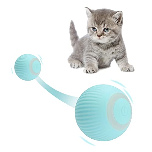 Intelligenter interaktiver Katzenspielzeug-Ball Automatischer Katzenball mit LED-Licht Selbst drehender elektrischer Ball Auto Bouncing Ball für Indoor Katzen Kätzchen Welpe (blau) von SUREH