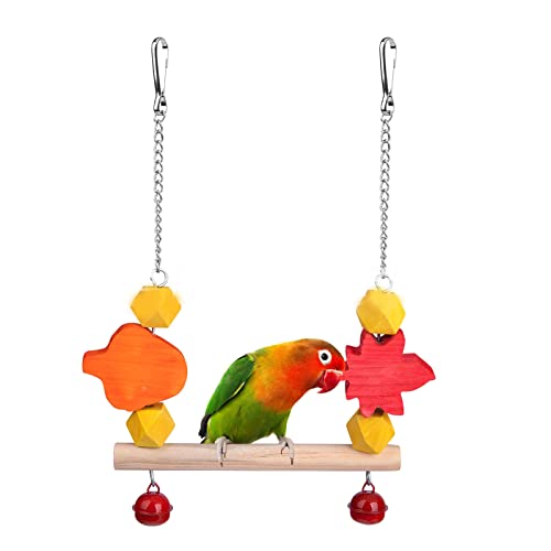 Papageienkäfig-Hängemattenschaukel, Vogelsitzstange mit Glocken, Bunte Holzschaukel Zum Aufhängen, Spielzeug für Turteltauben, Nymphensittiche, Wellensittiche, Sittiche, Sittiche Papageienkäfig-Hängemattenschaukel, Vogelsitzstange mit Glocken, Bunte Holzschaukel Zum Aufhängen, Spielzeug für Turteltauben, Nymphensittiche, Wellensittiche, Sittiche, Sittiche von SUREH