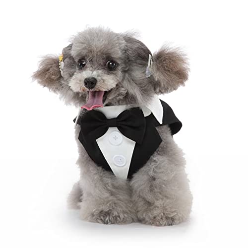 SUSOSU Hunde-Smoking-Welpen-Kleidung Modischer Anzug Fliege Hochzeitshemd Formelles Kleid Smoking-Krawatte Hunde-Fotoanzug,Black1,M von SUSOSU