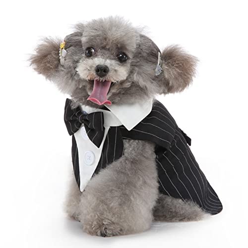 SUSOSU Hunde-Smoking-Welpen-Kleidung Modischer Anzug Fliege Hochzeitshemd Formelles Kleid Smoking-Krawatte Hunde-Fotoanzug,Black2,L von SUSOSU