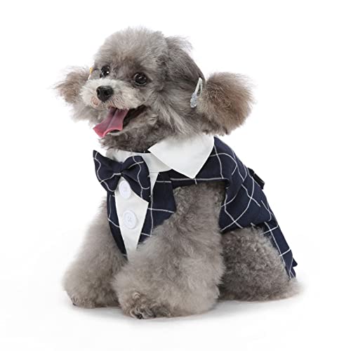 SUSOSU Hunde-Smoking-Welpen-Kleidung Modischer Anzug Fliege Hochzeitshemd Formelles Kleid Smoking-Krawatte Hunde-Fotoanzug,Blue2,M von SUSOSU