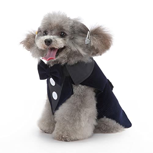 SUSOSU Hunde-Smoking-Welpen-Kleidung Modischer Anzug Fliege Hochzeitshemd Formelles Kleid Smoking-Krawatte Hunde-Fotoanzug,Blue3,L von SUSOSU