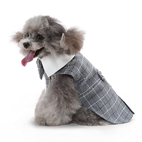 SUSOSU Hunde-Smoking-Welpen-Kleidung Modischer Anzug Fliege Hochzeitshemd Formelles Kleid Smoking-Krawatte Hunde-Fotoanzug,Gray2,L von SUSOSU