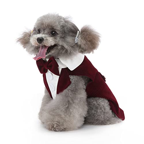 SUSOSU Hunde-Smoking-Welpen-Kleidung Modischer Anzug Fliege Hochzeitshemd Formelles Kleid Smoking-Krawatte Hunde-Fotoanzug,Rot,M von SUSOSU