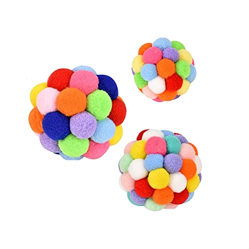 SUVIA Spielzeugball mit Glocke (3 Größen/Packung), farbiger Plüschball, integrierte Glocke, interaktives Kauspielzeug für den Innenbereich von SUVIA