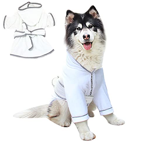 suxuMhao Hunde-Bademantel, Mikrofaser, schnell trocknend, saugfähig, mit Kapuze, für Welpen, kleine, mittelgroße und große Hunde, Katzen (Größe L, Weiß) von SUXUMHAO