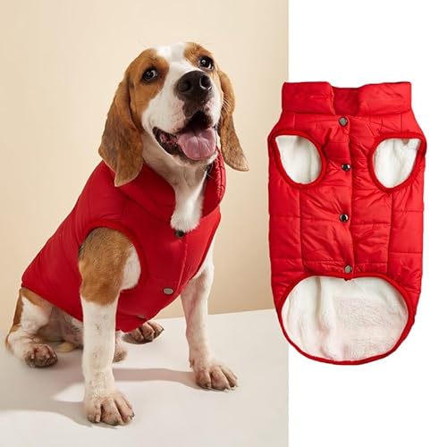 suxuMhao Winddichte Winterjacke, Hundemantel, warme Weste, für kaltes Wetter, Haustierbekleidung mit 2 Lagen, mit Fleece gefüttert, für kleine, mittelgroße und große Hunde, Größe L, Rot von SUXUMHAO