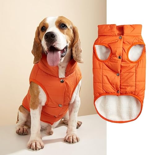 suxuMhao Winddichte Winterjacke, Hundemantel, warme Weste, für kaltes Wetter, Haustierbekleidung mit 2 Lagen, mit Fleece gefüttert, für kleine, mittelgroße und große Hunde (Größe L, Orange) von SUXUMHAO