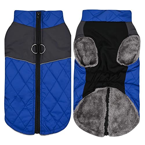 SUYGGCK Hundemantel Modestichfarben Farb wasserdichte Hundetest Herbst Und Winter Warme Und Dicke Hundekleidung Geeignet Für Mittelgroße Und Große Hunde-Blue,M von SUYGGCK
