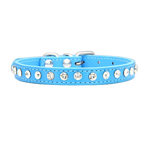 Strass Hundehalsband PU-Leder für kleine Hund Welpen Chihuahua Haustier Riemen Halskette Haustier Zubehör-Blau_S. von SUYIN